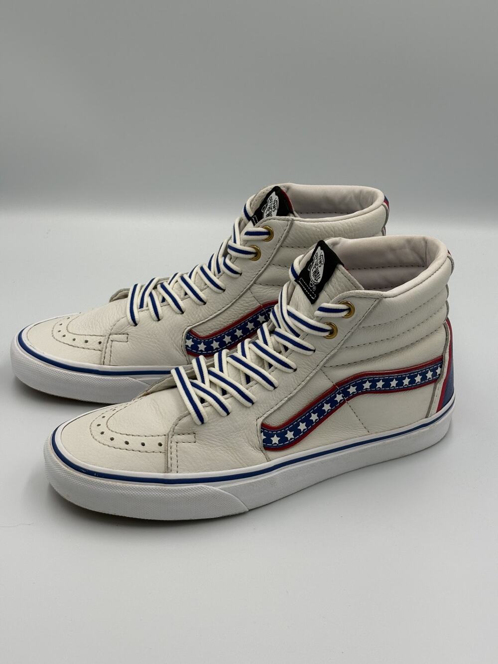 Vans Sk8-Hi Off The Wall Leather Patriotic Stars Stripes Men's 7 Womens 8.5